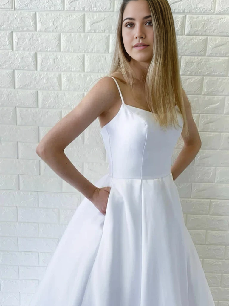 Vestidos de fiesta largos de satén blanco sencillos de corte A, vestidos de noche, vestidos formales de boda